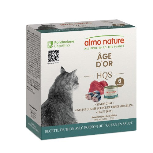 Almo HQS Formule chat âge d or - Recette de thon avec poisson de l océan en sauce 6 x 50 gr For Sale