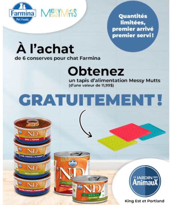 *QTÉ LIMITÉE* Combo de 6 conserves pour chat Farmina + 1 tapis de léchage Messy Mutts Online now