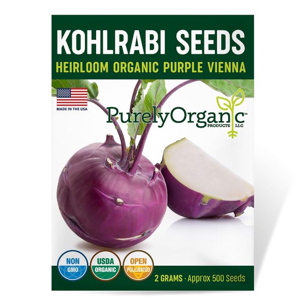 Purely Organic Purple Vienna Kohlrabi Seeds - USDA Organic, Non-GMO, Open Pollinated, Heirloom, Vegetable Seeds Online now