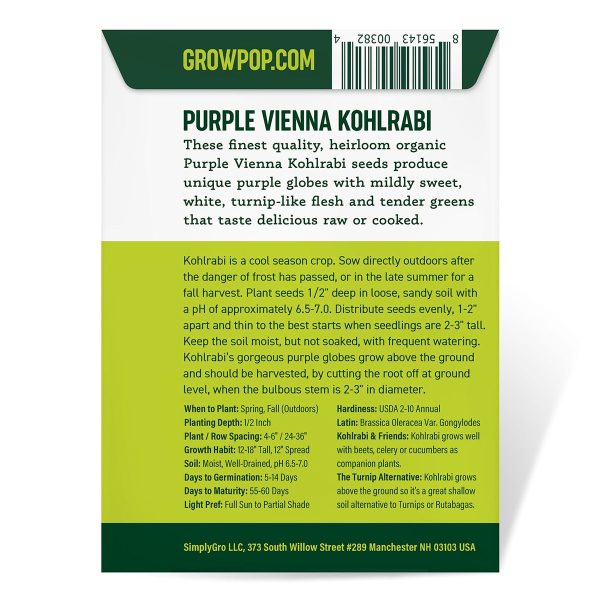 Purely Organic Purple Vienna Kohlrabi Seeds - USDA Organic, Non-GMO, Open Pollinated, Heirloom, Vegetable Seeds Online now