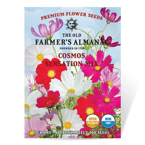 The Old Farmer s Almanac Cosmos Sensation Mix Seeds - Premium Non-GMO, Open Pollinated, Flower Seeds Hot on Sale