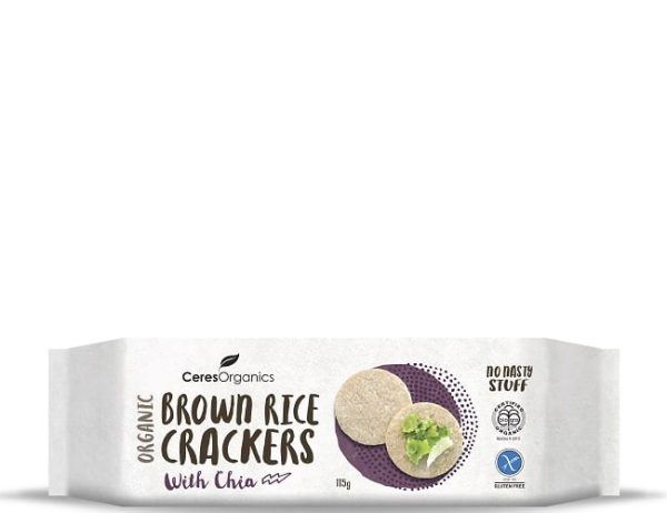 CERES ORGANIC BROWN RICE CRACKERS CHIA 115G Hot on Sale