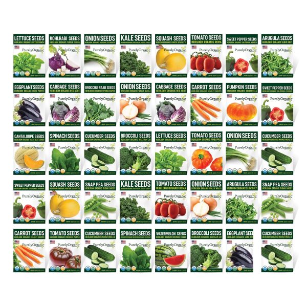 Purely Organic Vegetable Seed Variety Pack (40 USDA Organic, Heirloom, Non-GMO, Open Pollinated Seed Packets) Sale