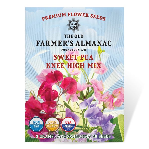 The Old Farmer s Almanac Knee High Mix Sweet Pea Seeds - Premium Non-GMO, Open Pollinated, USA Origin, Flower Seeds Fashion