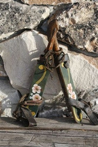 Antique Wooden Ice Skates Hand Painted Flowers from Holland Sale