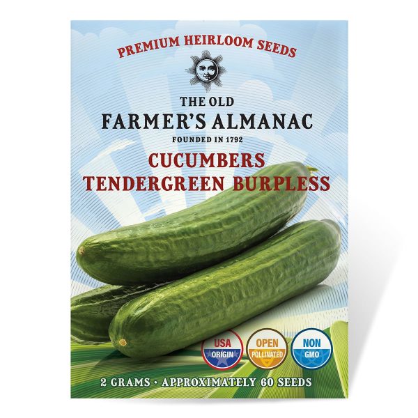 The Old Farmer s Almanac Heirloom Tendergreen Burpless Cucumber Seeds - Premium Non-GMO, Open Pollinated, Vegetable Seeds on Sale