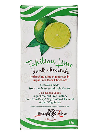 LITTLE ZEBRA TAHITIAN LIME KETO CHOCOLATE BAR 85G For Sale