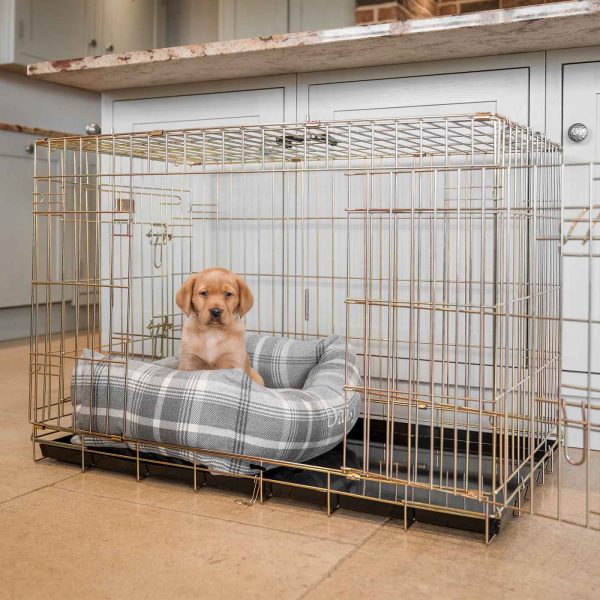 Cosy & Calming Puppy Crate Bed With Removable Covers in Balmoral Dove Grey Tweed by Lords & Labradors Cheap