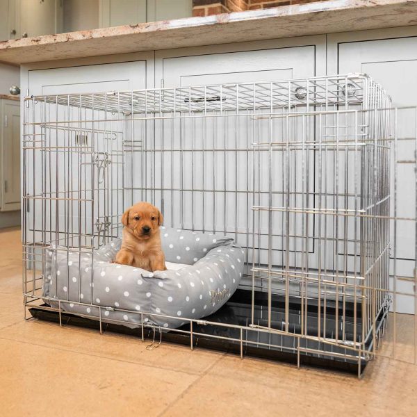 Cosy & Calming Puppy Crate Bed With Removable Covers in Grey Spot by Lords & Labradors Hot on Sale