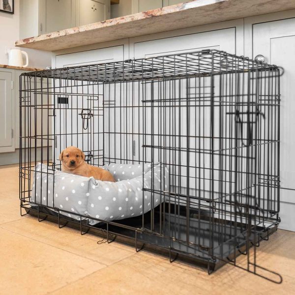 Cosy & Calming Puppy Crate Bed With Removable Covers in Grey Spot by Lords & Labradors Hot on Sale