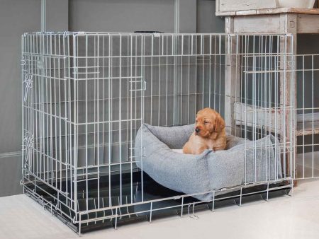 Cosy & Calming Puppy Crate Bed With Removable Covers in Pewter Herringbone Tweed by Lords & Labradors Online now