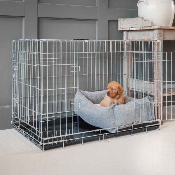 Cosy & Calming Puppy Crate Bed With Removable Covers in Pewter Herringbone Tweed by Lords & Labradors Online now