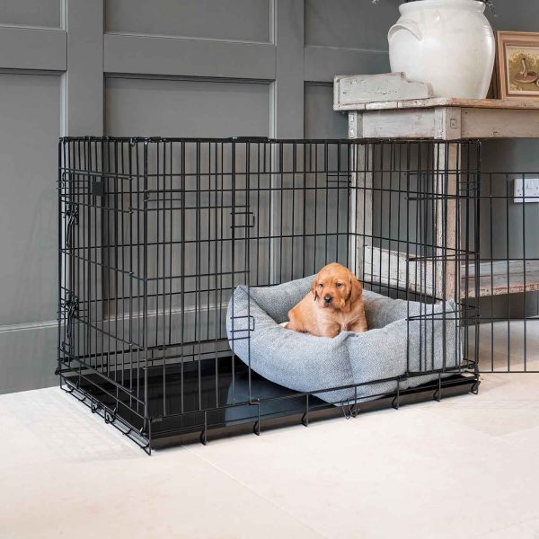 Cosy & Calming Puppy Crate Bed With Removable Covers in Pewter Herringbone Tweed by Lords & Labradors Online now